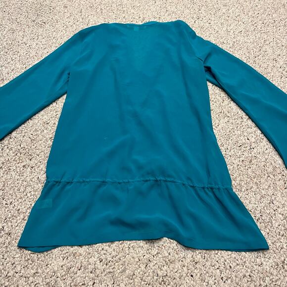 Boston Proper Teal Sheer Tunic Sz L Beaded Embellished Neckline Casual Boho - Picture 8 of 8